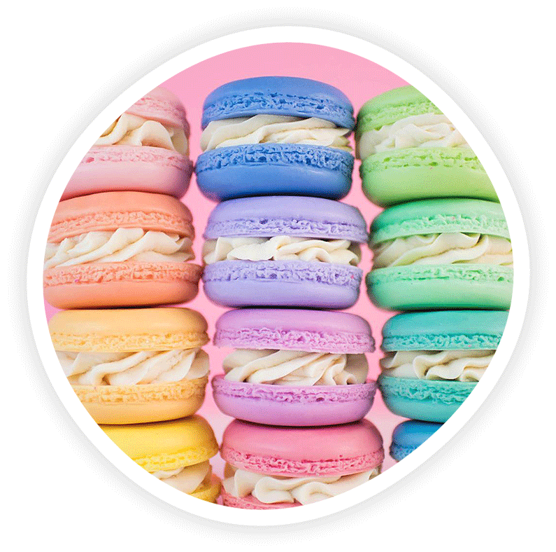 Many delicious colorful macarons shape soap treats